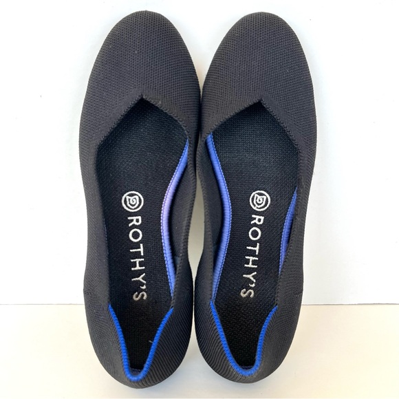 ROTHY’S The Flat Black w Blue Trim Soft Flexible Round Toe Slip On Flat Sz 8.5 - Picture 5 of 15